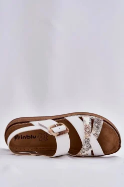 Sandały Na Koturnie|Sandały Płaskie></noscript>INBLU Sandały Damskie Z Klamrą GS000056 Białe Biały