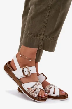 Sandały Na Koturnie|Sandały Płaskie></noscript>INBLU Sandały Damskie Z Klamrą GS000056 Białe Biały