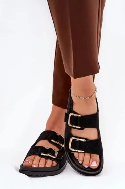 Boto Sandały Damskie Z Klamrami Czarne Seladith Czarny