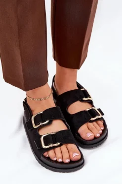 Boto Sandały Damskie Z Klamrami Czarne Seladith Czarny