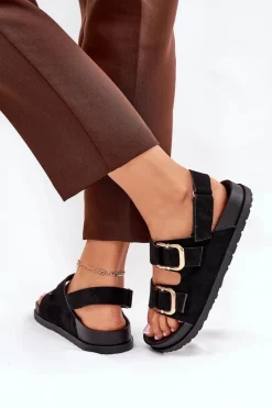Boto Sandały Damskie Z Klamrami Czarne Seladith Czarny
