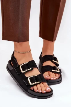 Boto Sandały Damskie Z Klamrami Czarne Seladith Czarny