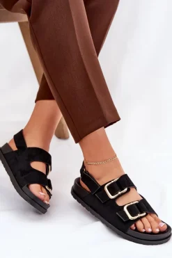 Boto Sandały Damskie Z Klamrami Czarne Seladith Czarny