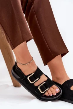Boto Sandały Damskie Z Klamrami Czarne Seladith Czarny
