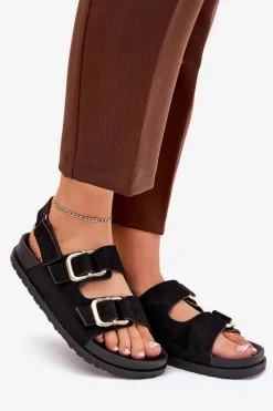 Boto Sandały Damskie Z Klamrami Czarne Seladith Czarny