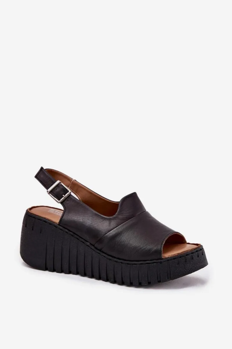 Sandały Na Koturnie>Artiker Sandały Damskie Z Naturalnej Skóry Na Koturnie 54C0791 Czarne Czarny