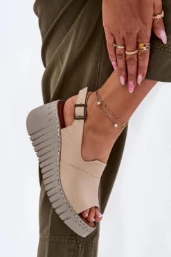 Sandały Na Koturnie>Artiker Sandały Damskie Z Naturalnej Skóry Na Koturnie 56C0957 Beżowe