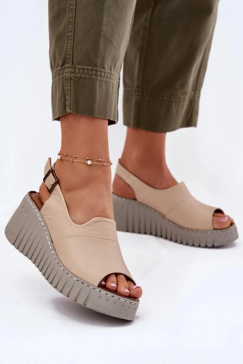 Sandały Na Koturnie>Artiker Sandały Damskie Z Naturalnej Skóry Na Koturnie 56C0957 Beżowe