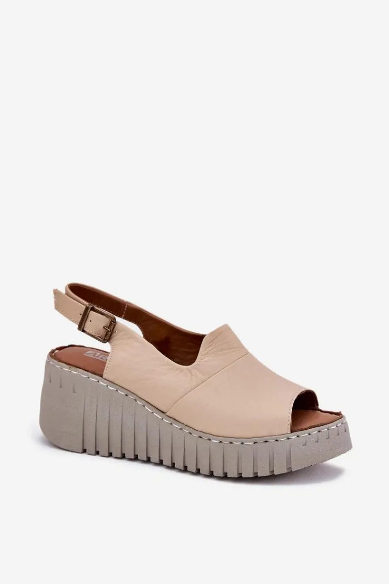 Sandały Na Koturnie>Artiker Sandały Damskie Z Naturalnej Skóry Na Koturnie 56C0957 Beżowe