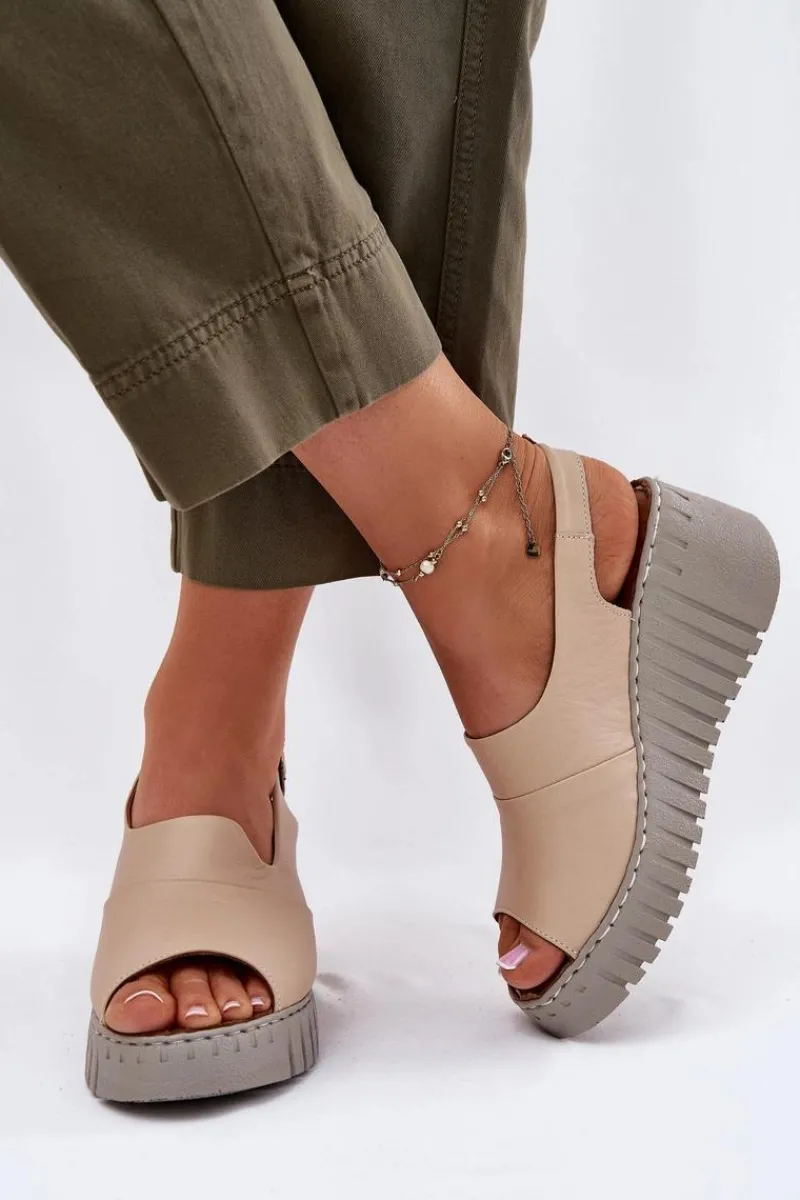 Sandały Na Koturnie>Artiker Sandały Damskie Z Naturalnej Skóry Na Koturnie 56C0957 Beżowe