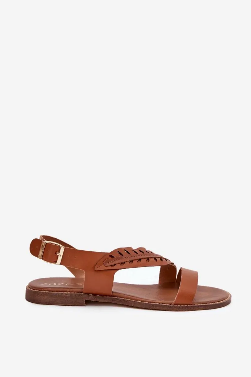 Sandały Płaskie>Boto Sandały Damskie Z Naturalnej Skóry Na Płaskim Obcasie Zazoo 3564 Camel Brązowy