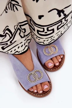 Online Boto Sandały Damskie Z Ozdobą Na Płaskim Obcasie Eko Zamszowe e Ralisses Niebieski