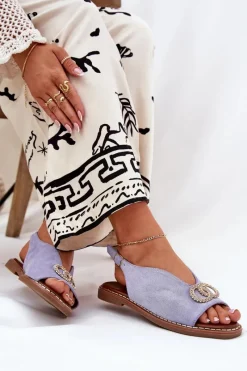 Online Boto Sandały Damskie Z Ozdobą Na Płaskim Obcasie Eko Zamszowe e Ralisses Niebieski