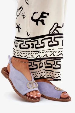 Online Boto Sandały Damskie Z Ozdobą Na Płaskim Obcasie Eko Zamszowe e Ralisses Niebieski