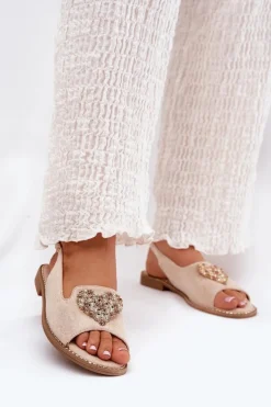 Damskie buty S.Barski Sandały Damskie Z Ozdobnym Sercem S.Barski KV27-018 Beżowe