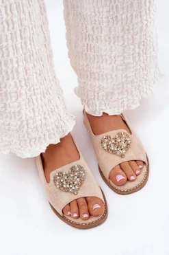 Damskie buty S.Barski Sandały Damskie Z Ozdobnym Sercem S.Barski KV27-018 Beżowe