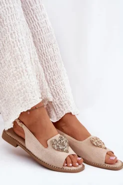 Damskie buty S.Barski Sandały Damskie Z Ozdobnym Sercem S.Barski KV27-018 Beżowe