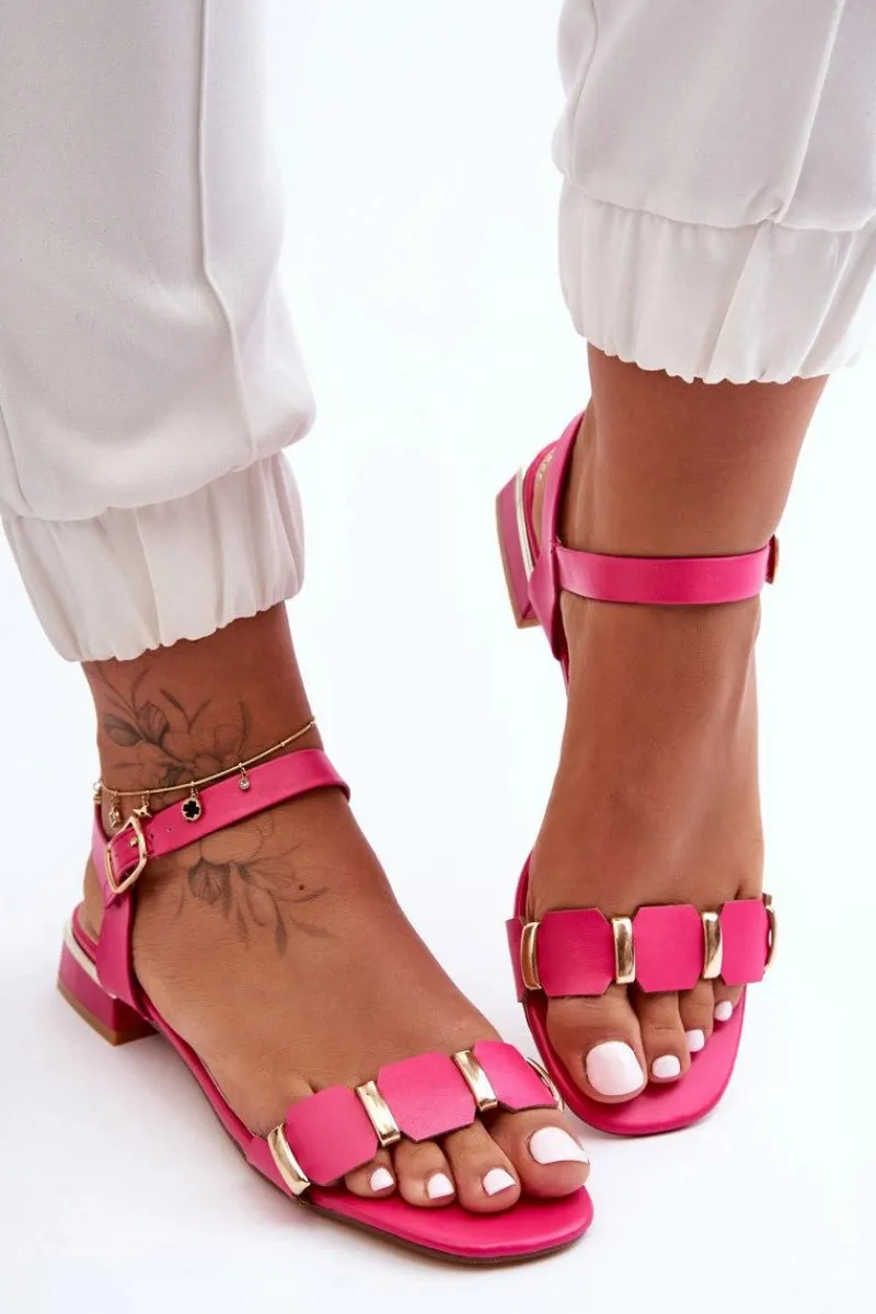 Sandały Płaskie>Boto Sandały Damskie Z Ozdobnym Paskiem Płaskie Fuksja Adissa