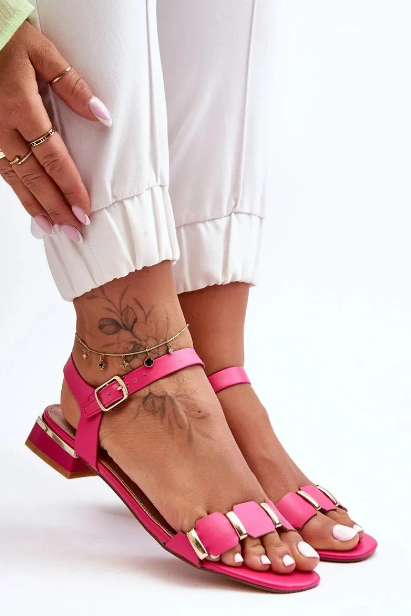 Sandały Płaskie>Boto Sandały Damskie Z Ozdobnym Paskiem Płaskie Fuksja Adissa