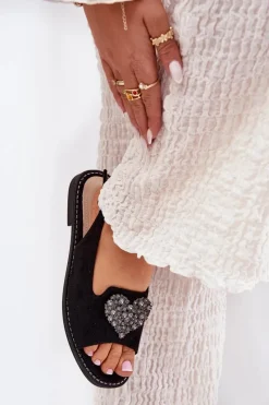 Sale Damskie buty S.Barski Sandały Damskie Z Ozdobnym Sercem S.Barski KV27-018 Czarne Czarny