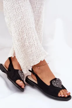 Sale Damskie buty S.Barski Sandały Damskie Z Ozdobnym Sercem S.Barski KV27-018 Czarne Czarny