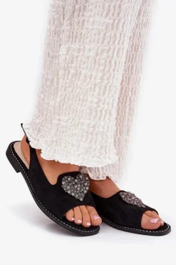 Sale Damskie buty S.Barski Sandały Damskie Z Ozdobnym Sercem S.Barski KV27-018 Czarne Czarny
