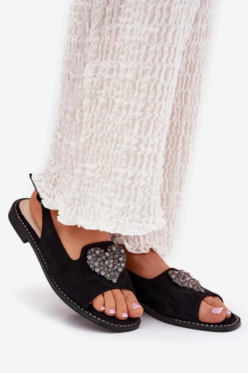 Sale Damskie buty S.Barski Sandały Damskie Z Ozdobnym Sercem S.Barski KV27-018 Czarne Czarny