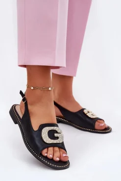 Sandały Płaskie>Damskie buty S.Barski Sandały Damskie Z Ozdobnym Detalem S.Barski KV51-081 Czarne Czarny