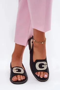 Sandały Płaskie>Damskie buty S.Barski Sandały Damskie Z Ozdobnym Detalem S.Barski KV51-081 Czarne Czarny