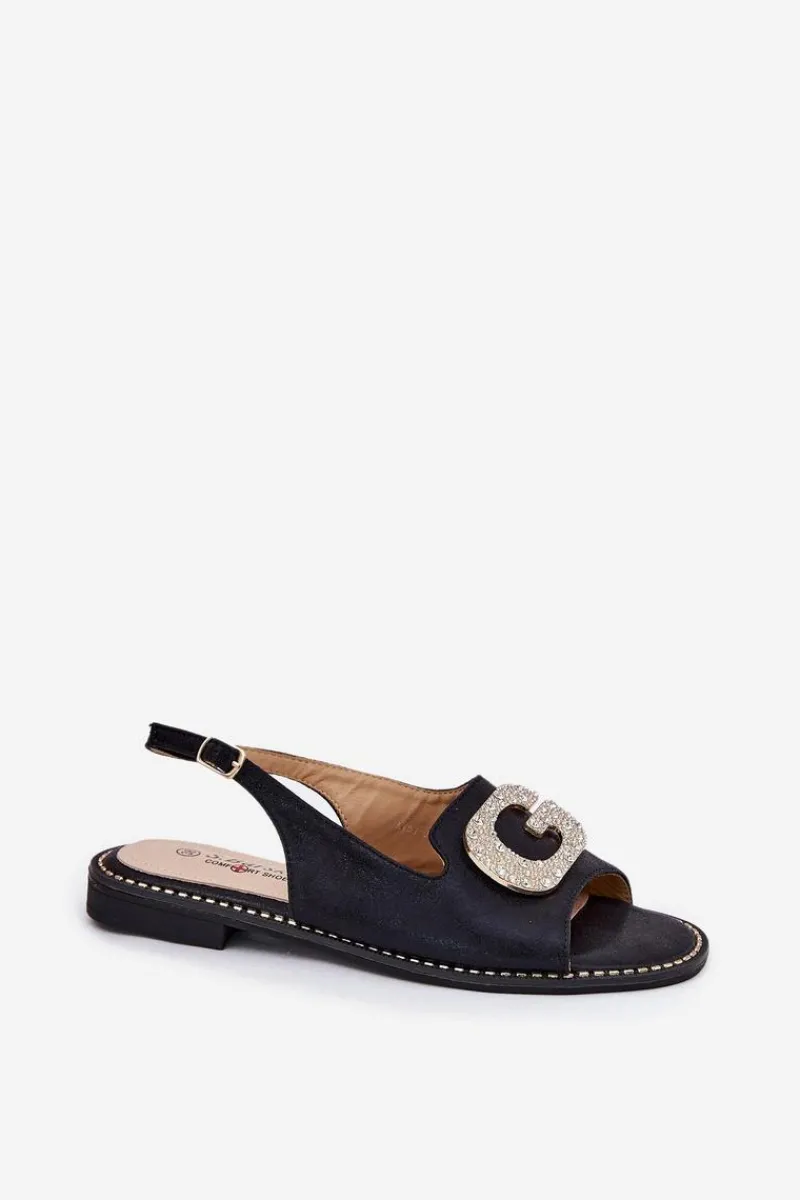 Sandały Płaskie>Damskie buty S.Barski Sandały Damskie Z Ozdobnym Detalem S.Barski KV51-081 Czarne Czarny