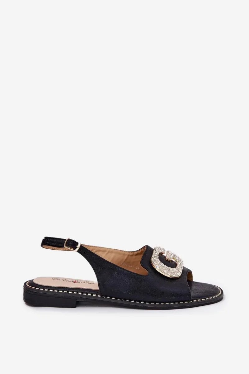 Sandały Płaskie>Damskie buty S.Barski Sandały Damskie Z Ozdobnym Detalem S.Barski KV51-081 Czarne Czarny