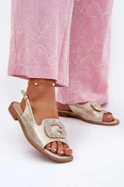 Sale Damskie buty S.Barski Sandały Damskie Z Ozdobnym Detalem S.Barski KV51-081 Złote Złoty