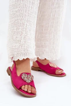 Sandały Płaskie>Damskie buty S.Barski Sandały Damskie Z Ozdobnym Sercem S.Barski KV27-018 Fuksja Różowy