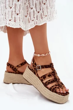 Discount Boto Sandały Damskie Z Paskami I Plecionką Panterka Pardauss Brązowy