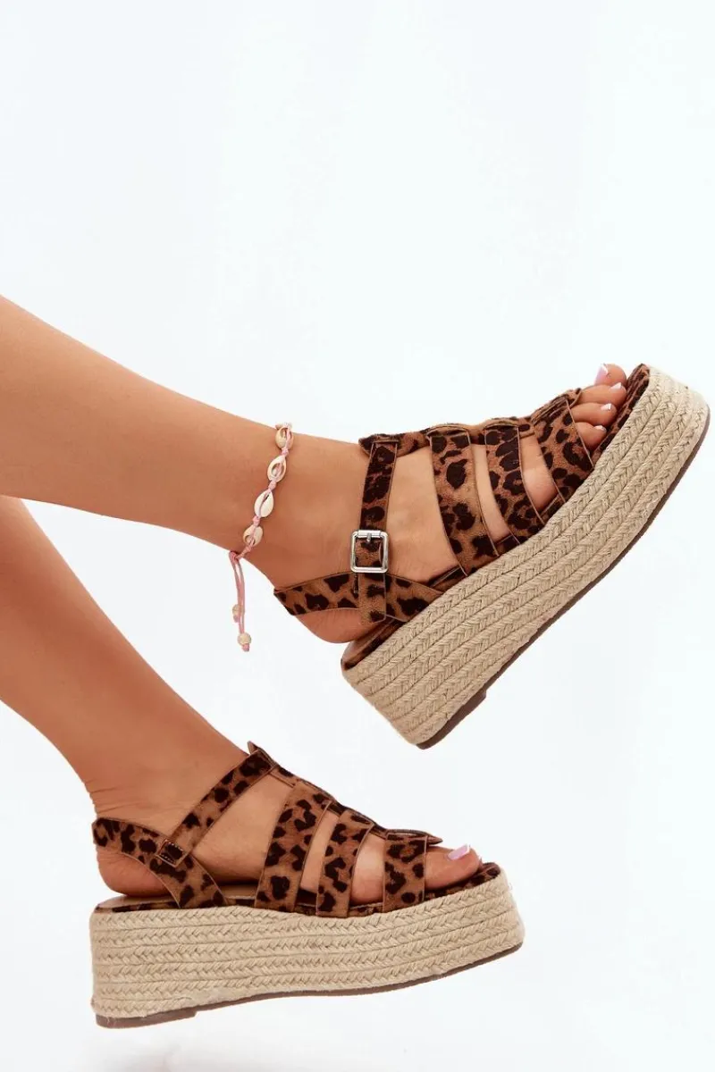 Discount Boto Sandały Damskie Z Paskami I Plecionką Panterka Pardauss Brązowy