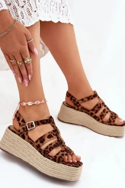 Discount Boto Sandały Damskie Z Paskami I Plecionką Panterka Pardauss Brązowy