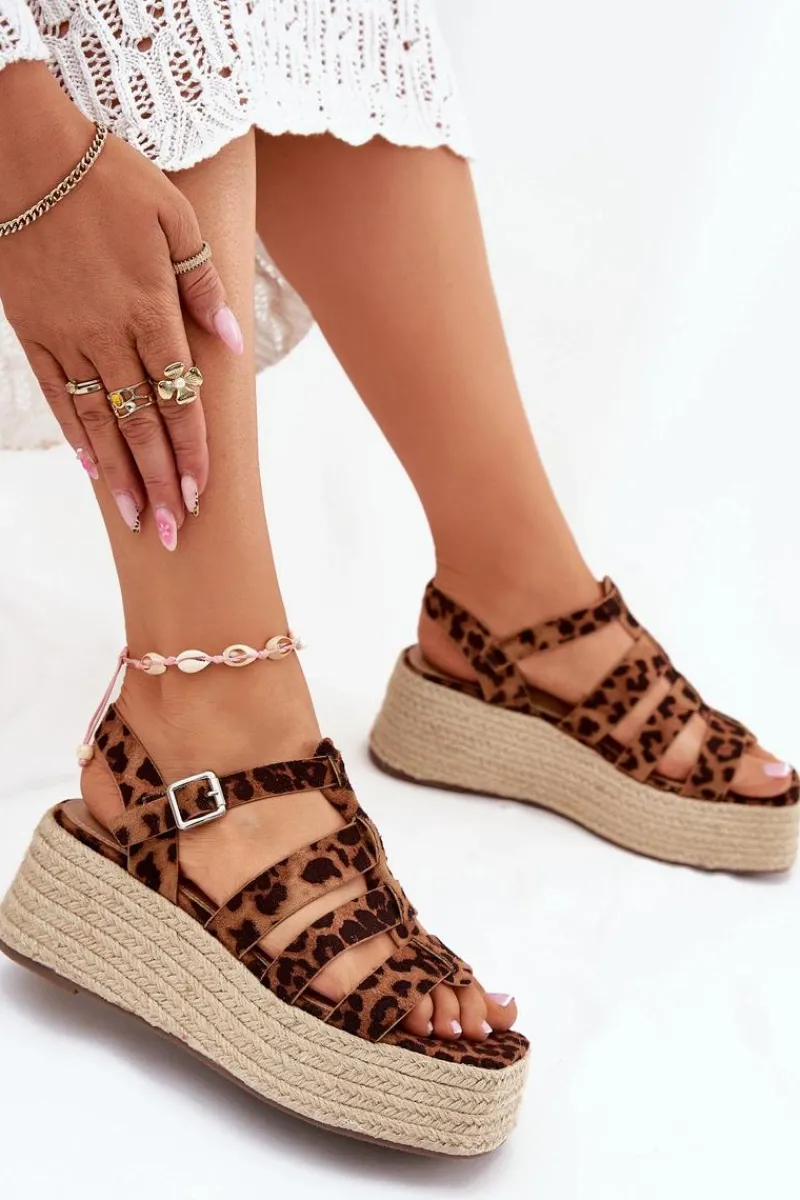 Discount Boto Sandały Damskie Z Paskami I Plecionką Panterka Pardauss Brązowy