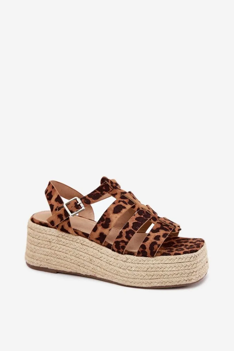 Discount Boto Sandały Damskie Z Paskami I Plecionką Panterka Pardauss Brązowy