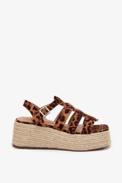 Discount Boto Sandały Damskie Z Paskami I Plecionką Panterka Pardauss Brązowy
