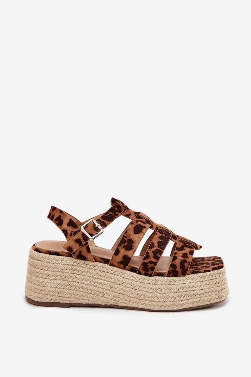 Discount Boto Sandały Damskie Z Paskami I Plecionką Panterka Pardauss Brązowy