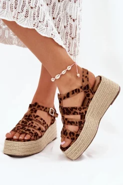 Discount Boto Sandały Damskie Z Paskami I Plecionką Panterka Pardauss Brązowy