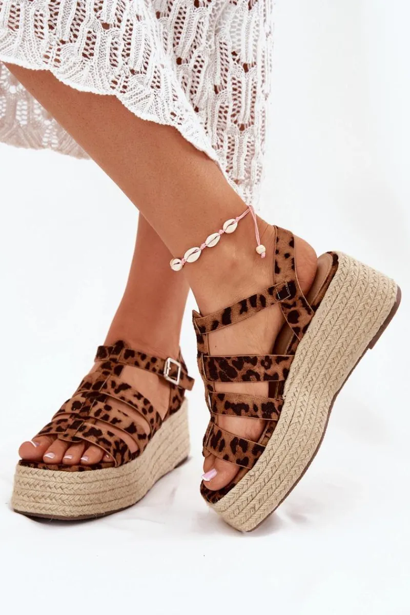 Discount Boto Sandały Damskie Z Paskami I Plecionką Panterka Pardauss Brązowy