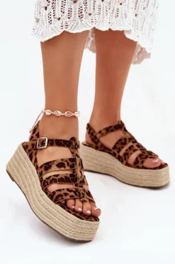 Discount Boto Sandały Damskie Z Paskami I Plecionką Panterka Pardauss Brązowy