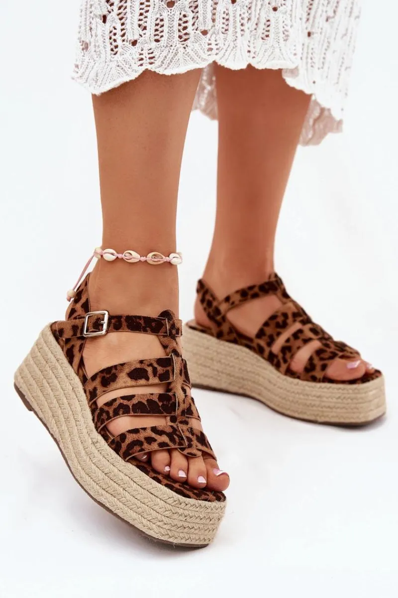 Discount Boto Sandały Damskie Z Paskami I Plecionką Panterka Pardauss Brązowy