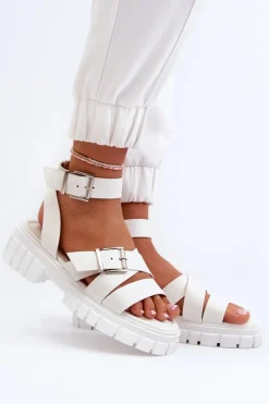 Sandały Płaskie>Boto Sandały Damskie Z Paskami Eko Skórzane Białe Eladira