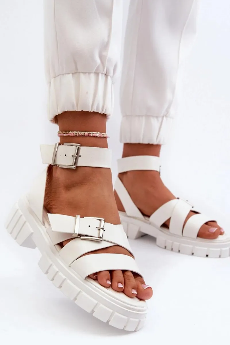 Sandały Płaskie>Boto Sandały Damskie Z Paskami Eko Skórzane Białe Eladira