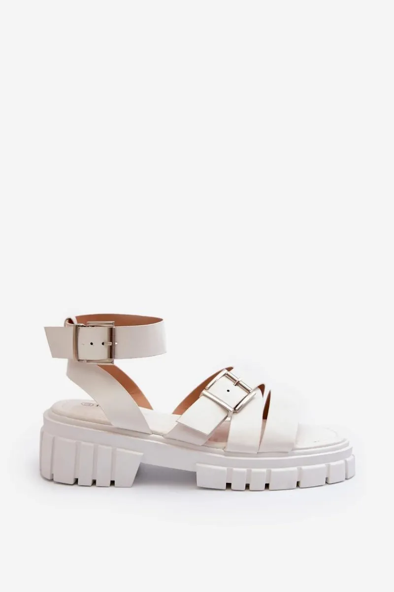 Sandały Płaskie>Boto Sandały Damskie Z Paskami Eko Skórzane Białe Eladira