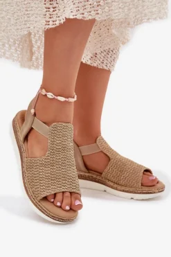 New Evento Sandały Damskie Z Plecionką Beżowo-Złote Jelana