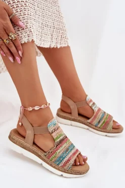 Discount Sandały Damskie Z Plecionką Multikolor Jelana Damskie Sandały Na Koturnie|Sandały Płaskie