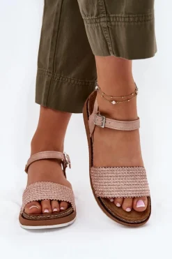 Discount INBLU Sandały Damskie Z Plecionką Na Pasku GS000050 Różowe